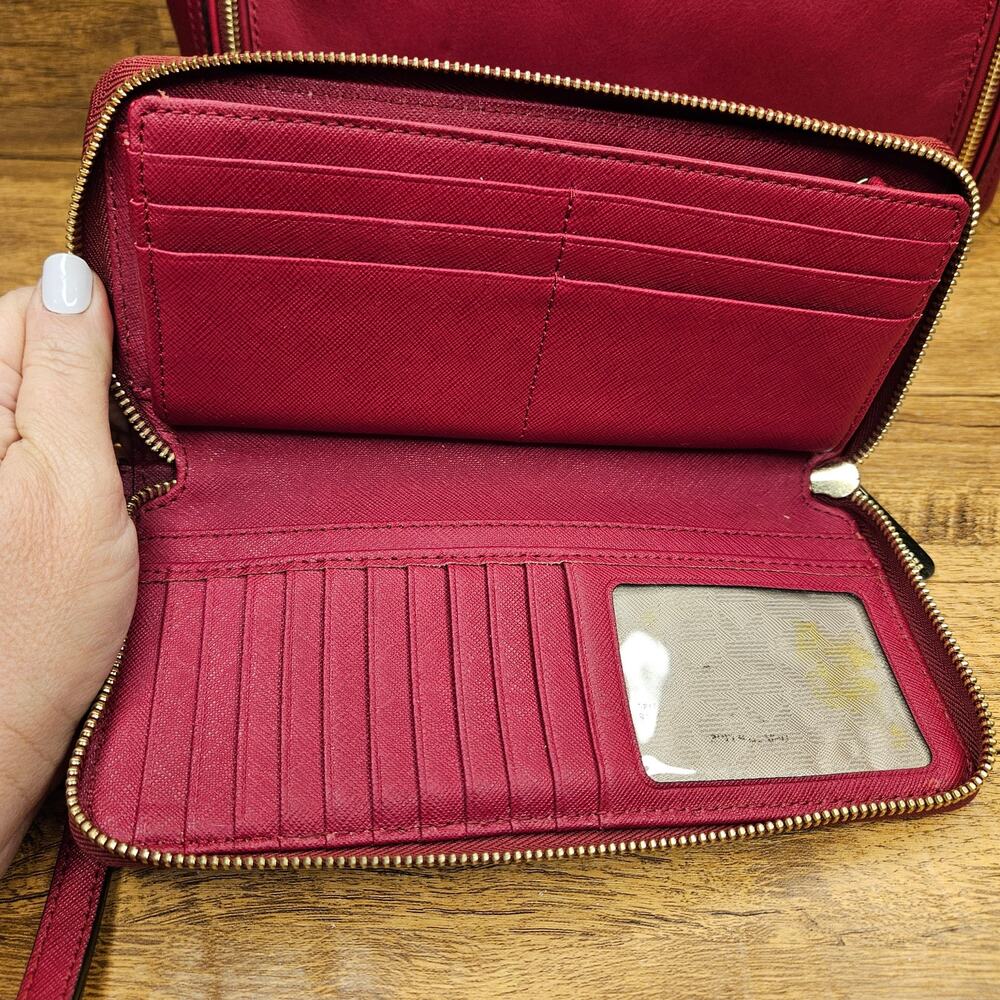 Michael Kors Matilda Red Leather Gold shoulder bag Purse Wristlet Wallet Set - Picture 10 of 12